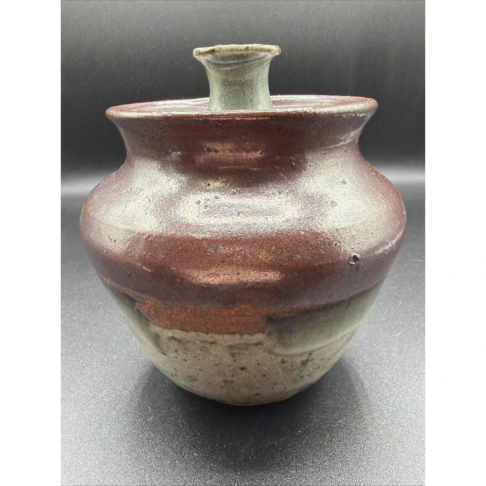 Art Pottery Jar With Lid Multi Color Glaze